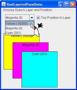 LayeredPaneDemo modified to use the root pane's layered pane